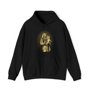 Mother Mary and Child Jesus Catholic Black Hoodie Monstrance Art